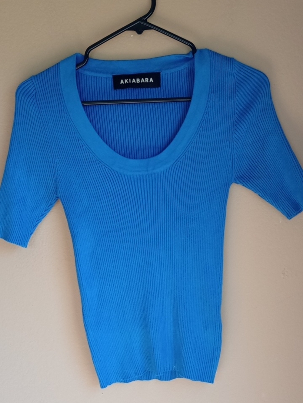 Akiabara Ribbed Blue Short Sleeve Scoop Kneck Elevated Basic Size 2